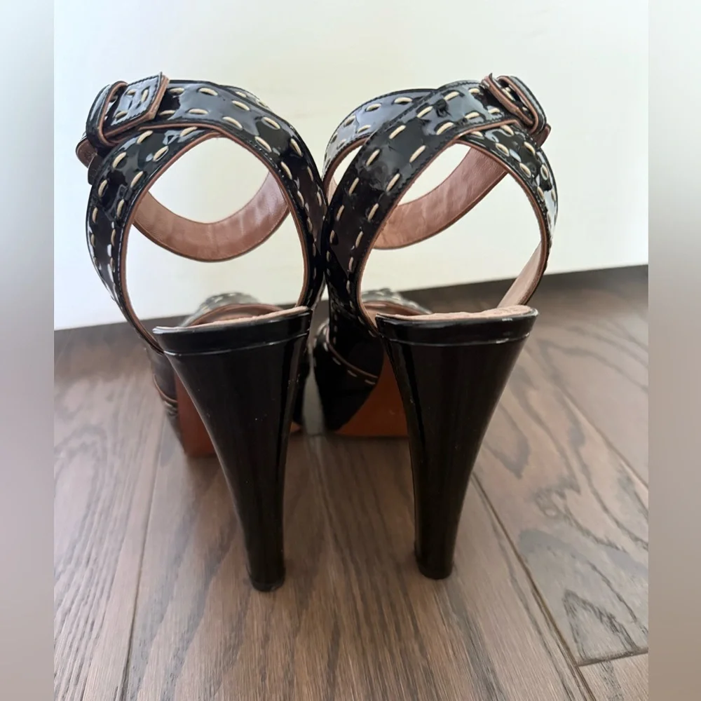 ALAIA Patent Leather Ankle Strap Platform Sandals 37